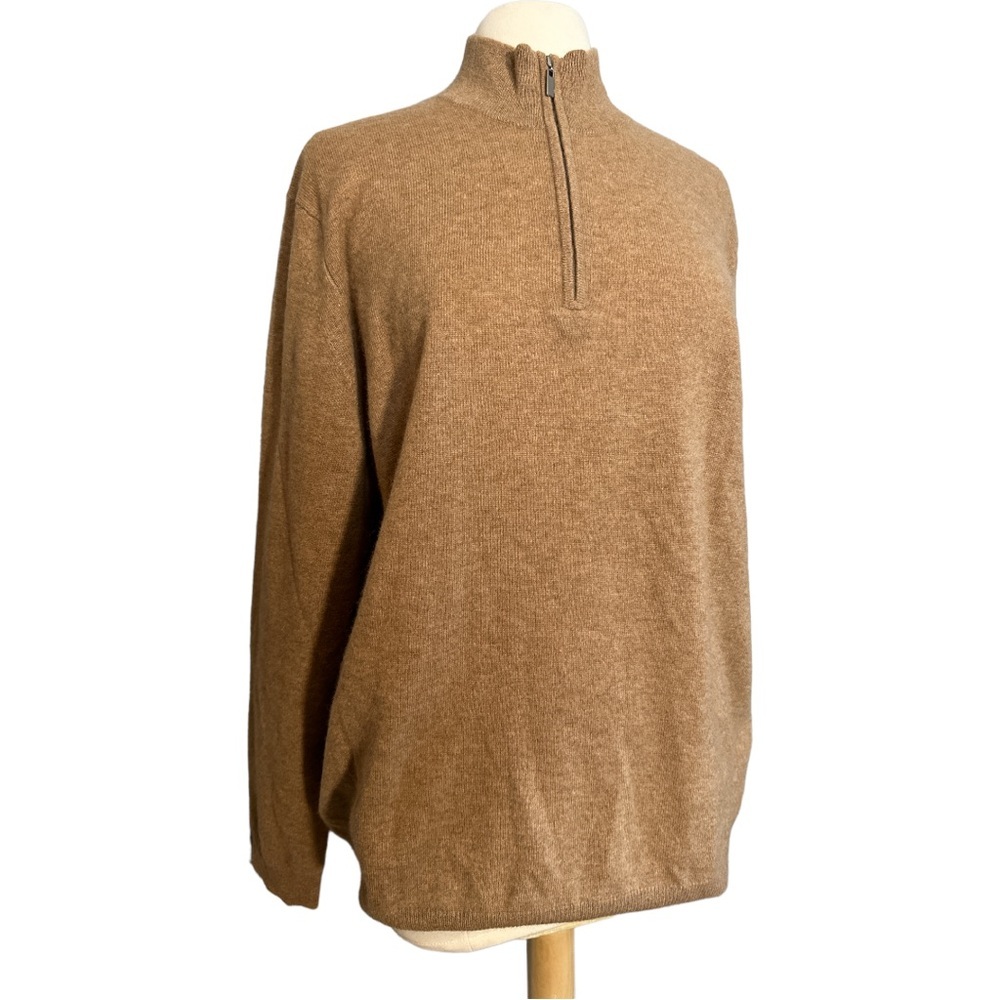 100% Cashmere 1/3 zip pullover sweater Tan